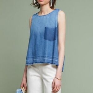 Anthropologie Distressed ombré Denim Chambray Sleeveless Top